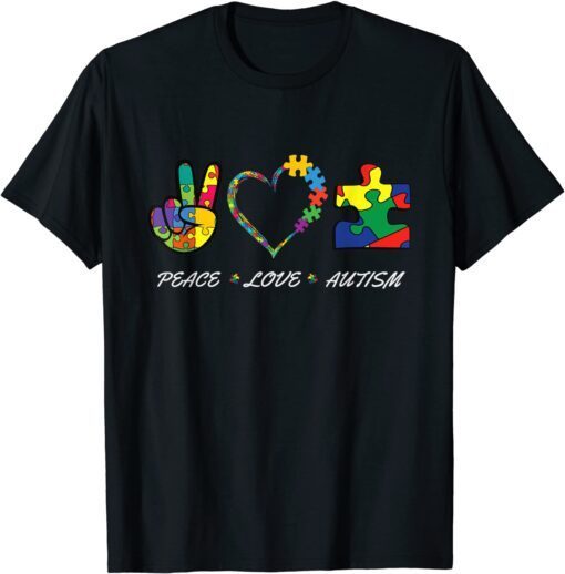 colorful puzzle pieces Autism Awareness Peace Autism love Tee Shirt