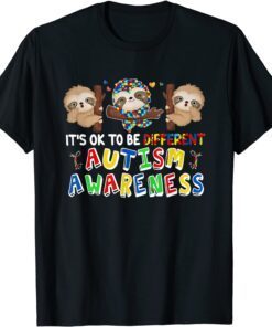 it's OK To Be Different Autism Awareness Puzzle Ribbon Sloth Tee Shirt