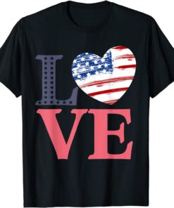 4th Fourth of July Patriotic Love US Flag Heart Independence Tee Shirt