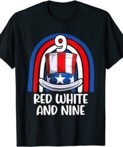 4th of July Red White 9 Years American Flag Tee Shirt