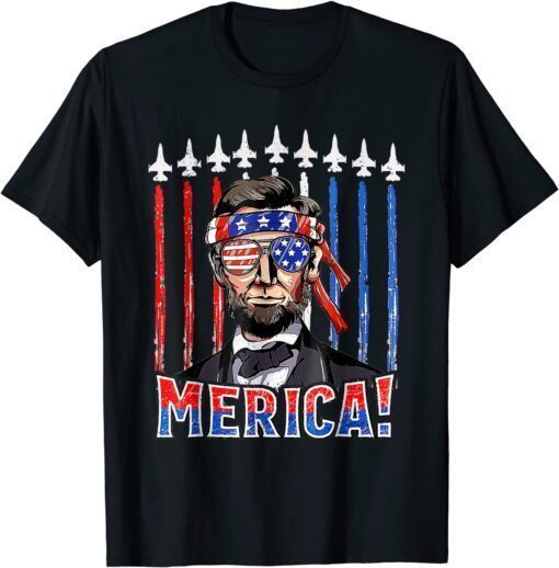 Abraham Lincoln 4th Of July Merica Patriotic American Flag Tee Shirt