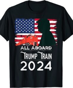 All Aboard Trump Train 2024 Vintage American Flag Apparel Tee Shirt