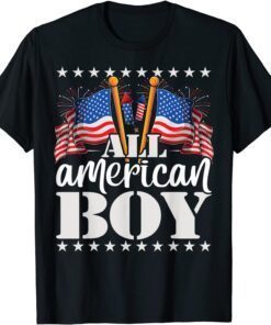 All American Boy - USA America Flag & Firework 4th July Tee Shirt