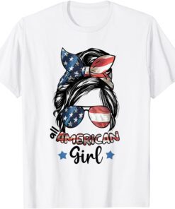 All American Girl 4th Of July Vintage Daughter Messy Bun US Tee Shirt