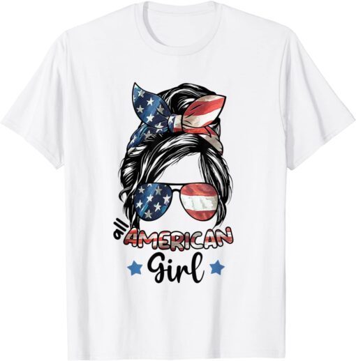 All American Girl 4th Of July Vintage Daughter Messy Bun US Tee Shirt