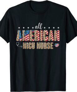 All American NICU Nurse USA Flag Patriotic July 4th Leopard Tee Shirt