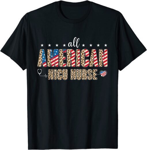 All American NICU Nurse USA Flag Patriotic July 4th Leopard Tee Shirt