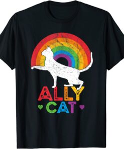 Allycat LGBT Cat With Ally Pride Rainbow Tee Shirt