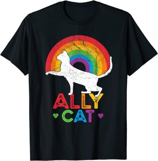 Allycat LGBT Cat With Ally Pride Rainbow Tee Shirt