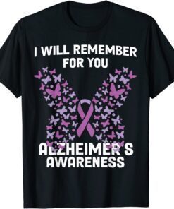 Alzheimer's awareness Ribbon Purple Butterflies Tee Shirt