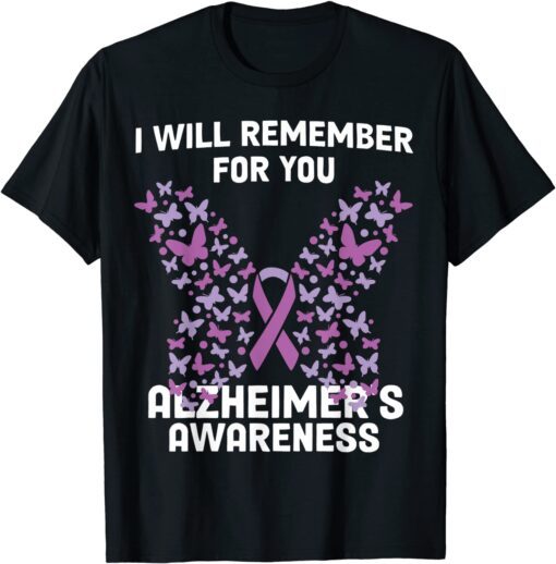 Alzheimer's awareness Ribbon Purple Butterflies Tee Shirt