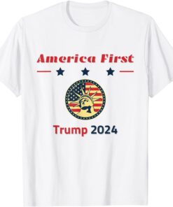 America First Save America Again Trump 2024 Retro USA Flag Tee Shirt