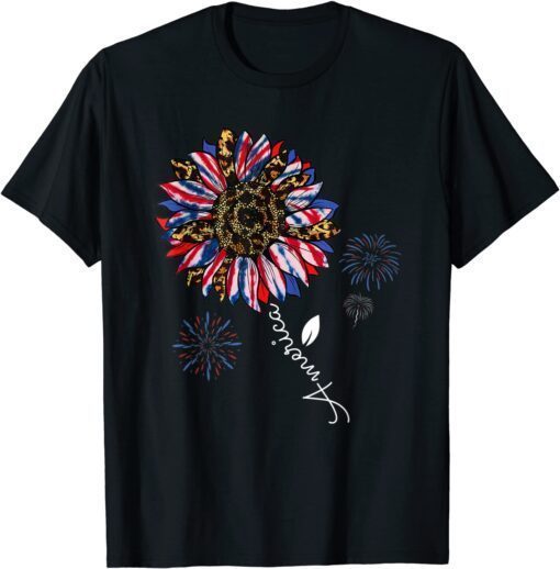 America Sunflower Flag Leopard Tie Dye Patriotic 4th Of July Tee Shirt