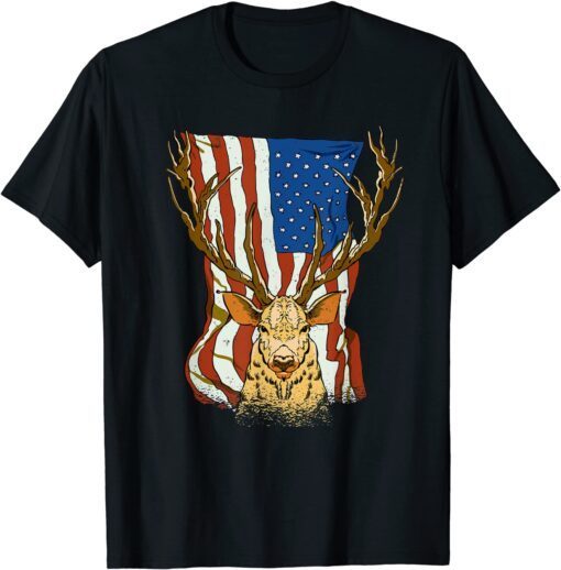 American USA Patriotic Hunter Deer Tee Shirt