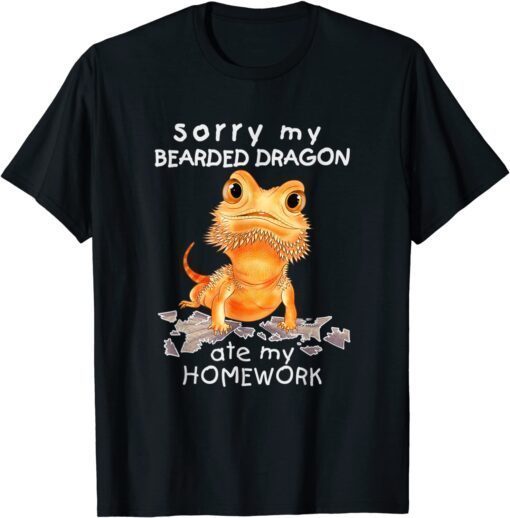 Bearded Dragon Cute Lizard Beardie Ate My Homework Tee Shirt