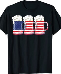 Beer American Flag 4th of July Father's Day Merica USA Tee Shirt