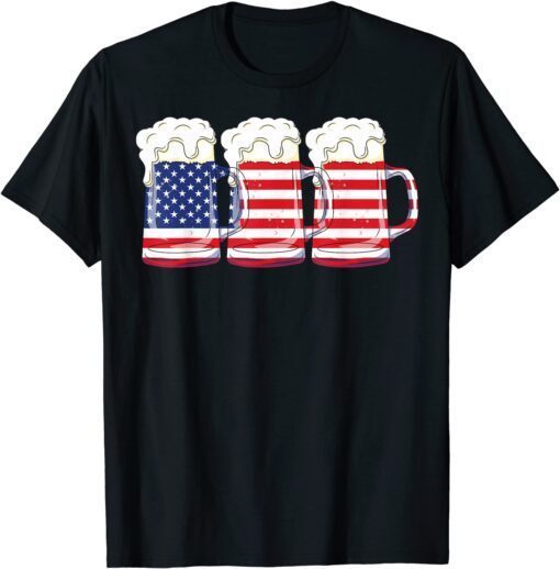 Beer American Flag 4th of July Father's Day Merica USA Tee Shirt