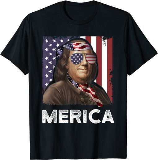 Ben Franklin 4th of July Merica American Flag Tee Shirt