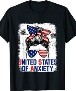 Bleached Messy Bun Patriotic United States AnxietBleached Messy Bun Patriotic United States Anxiety T-Shirty T-Shirt