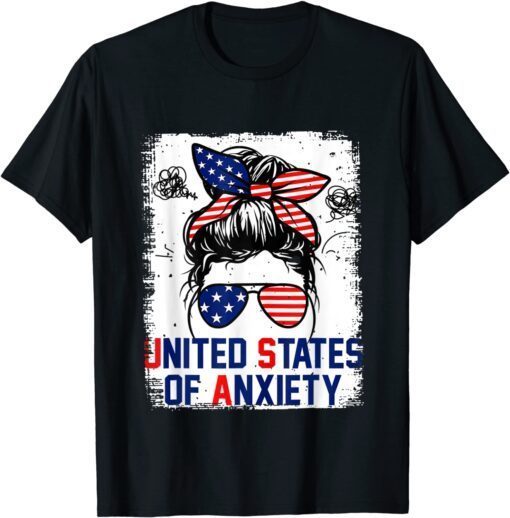 Bleached Messy Bun Patriotic United States AnxietBleached Messy Bun Patriotic United States Anxiety T-Shirty T-Shirt