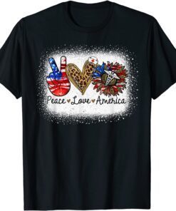 Bleached Peace Love Nurse America Patriotic Independence Tee Shirt