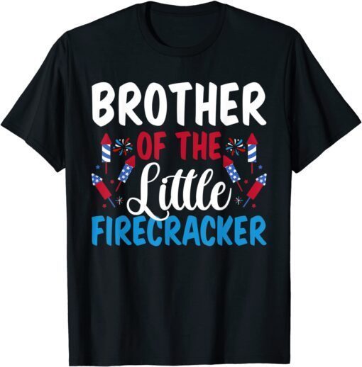 Brother Of The Little Firecracker 4th of July American Flag Tee Shirt