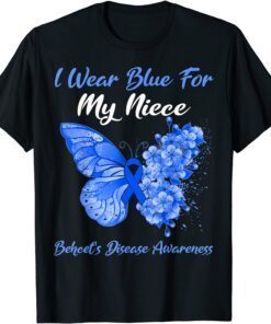 Butterfly I Wear Blue For My Niece Behcet's Disease Warrior Tee Shirt