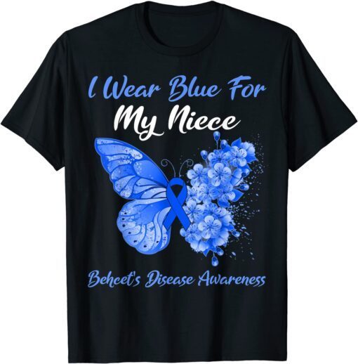 Butterfly I Wear Blue For My Niece Behcet's Disease Warrior Tee Shirt