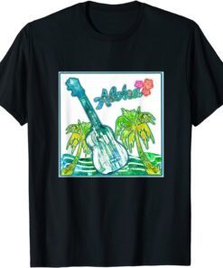 Colorful Hawaiin Aloha Ukelele with Palm Trees and Water Tee Shirt