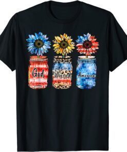 Country Farm Canning Ball Jars Sunflower God Bless America Tee Shirt