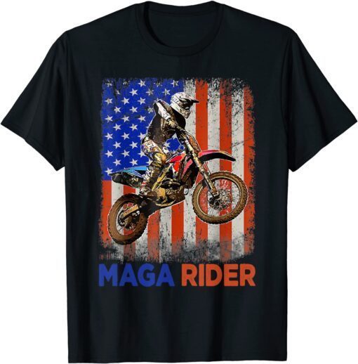Dirt Bike Motocross Biker American Flag 4th of July Tee Shirt