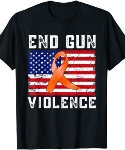 End Gun Violence USA Flag Ribbon Anti Gun Awareness Day Tee Shirt