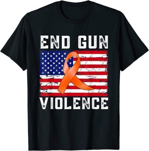 End Gun Violence USA Flag Ribbon Anti Gun Awareness Day Tee Shirt