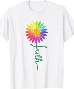 Faith Cross Flower Rainbow Tee Shirt