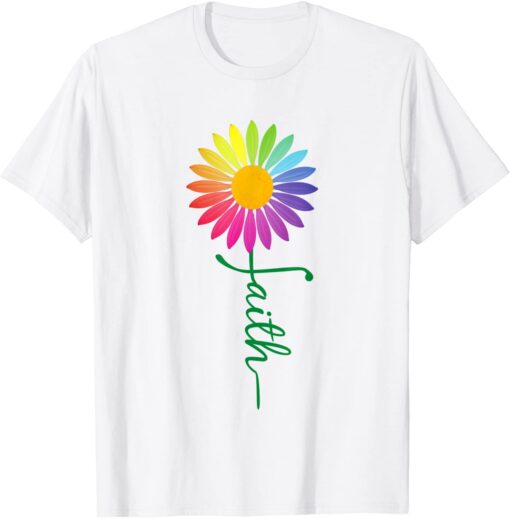 Faith Cross Flower Rainbow Tee Shirt