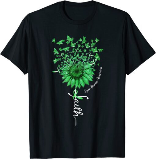 Faith Sunflower Butterfly Lyme Disease Awareness Tee Shirt