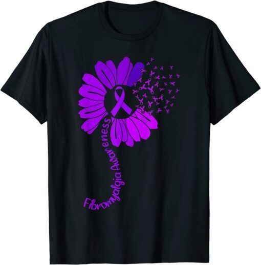 Fibromyalgia Awareness Ribbon Sunflower Tee Shirt