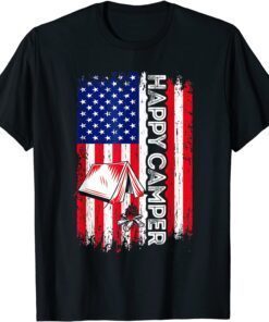 Happy Camper American Flag Camping Hiking Tee Shirt