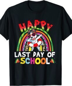 Happy Last Day Of School Husky Dabbing Graduation Rainbow Tee Shirt