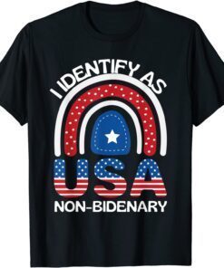 I Identify As Non-Bidenary Boho Rainbow American Flag Tee Shirt