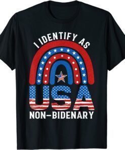 I Identify As Non-Bidenary Rainbow USA Flag Ultra Maga Trump Tee Shirt