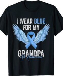 I Wear Blue For My Grandpa ALS Awareness Angel Ribbon Tee Shirt