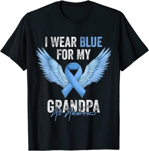 I Wear Blue For My Grandpa ALS Awareness Angel Ribbon Tee Shirt