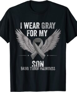 I Wear gray For My Son Brain Tumor Cancer Awareness Ribbon Tee Shirt