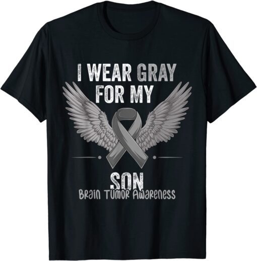 I Wear gray For My Son Brain Tumor Cancer Awareness Ribbon Tee Shirt