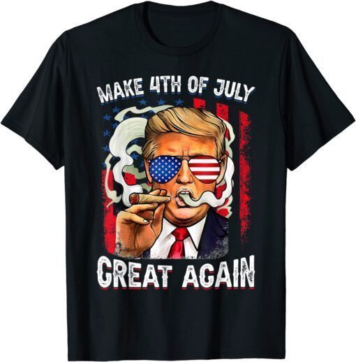 Make 4th of July Great Again USA Flag Trump Smoking Tee Shirt