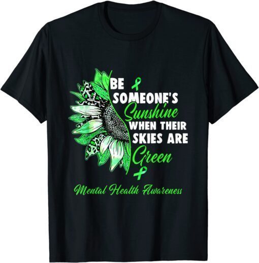 Mental Health Awareness Green Ribbon Sunflower Tee Shirt