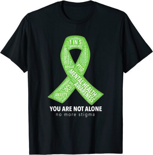 Mental Health Awareness Support Ribbon Word Cloud Graphic Tee Shirt