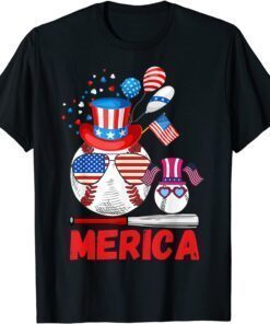 Merica Baseball 4th of july USA Flag Merica Fathers Day Tee Shirt