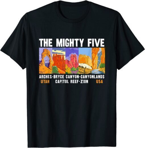 Mighty Five Utah National Parks Distressed Vintage Tee Shirt